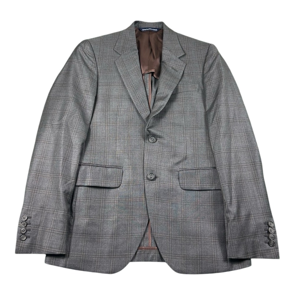 Coppley Gray Brown Check Super 130s Wool Blazer Mens 36S Tailored Jacket